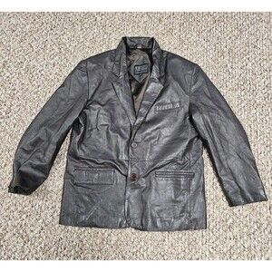 L.A. Leather Classic Jacket Brown Leather Button Front Pockets Lined Sz 44 Men's